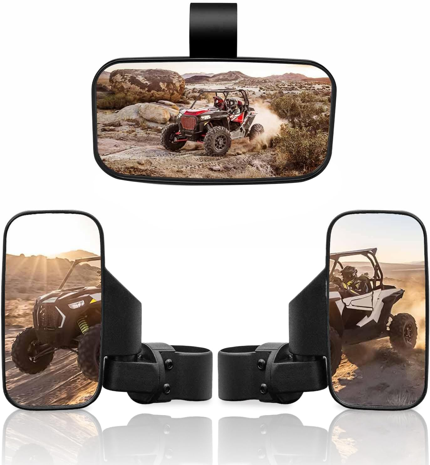 RANSOTO UTV Side Rear View Mirror and Center Mirror for 1.6″ to 2″ Bar Compatibl