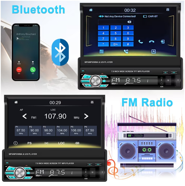 Radio Para Auto Con Pantalla 1 Din Sencillo Pantalla Tactil Bluetooth MP5 GPS FM