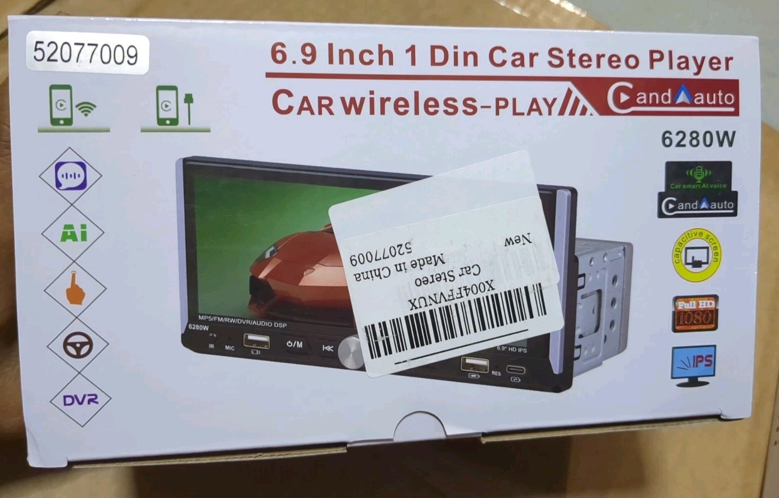 Single Din Car Stereo Carplay Android Auto, 6.9 Inch Touch Screen Radio 1 Din