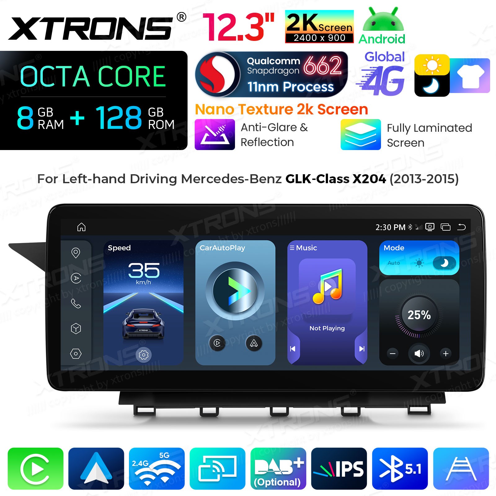 For Mercedes Benz GLK Class X204 Android 14 Stereo 12.3″ 2K Nano Display 8+128GB