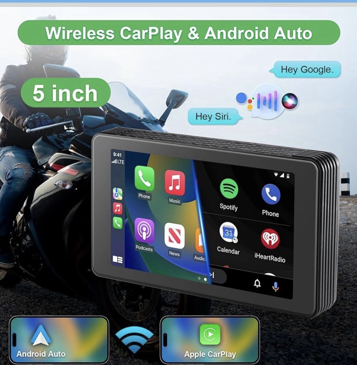 5 Inch Motorcycle CarPlay Screen, Wireless Carplay and Android 5 in NO camera