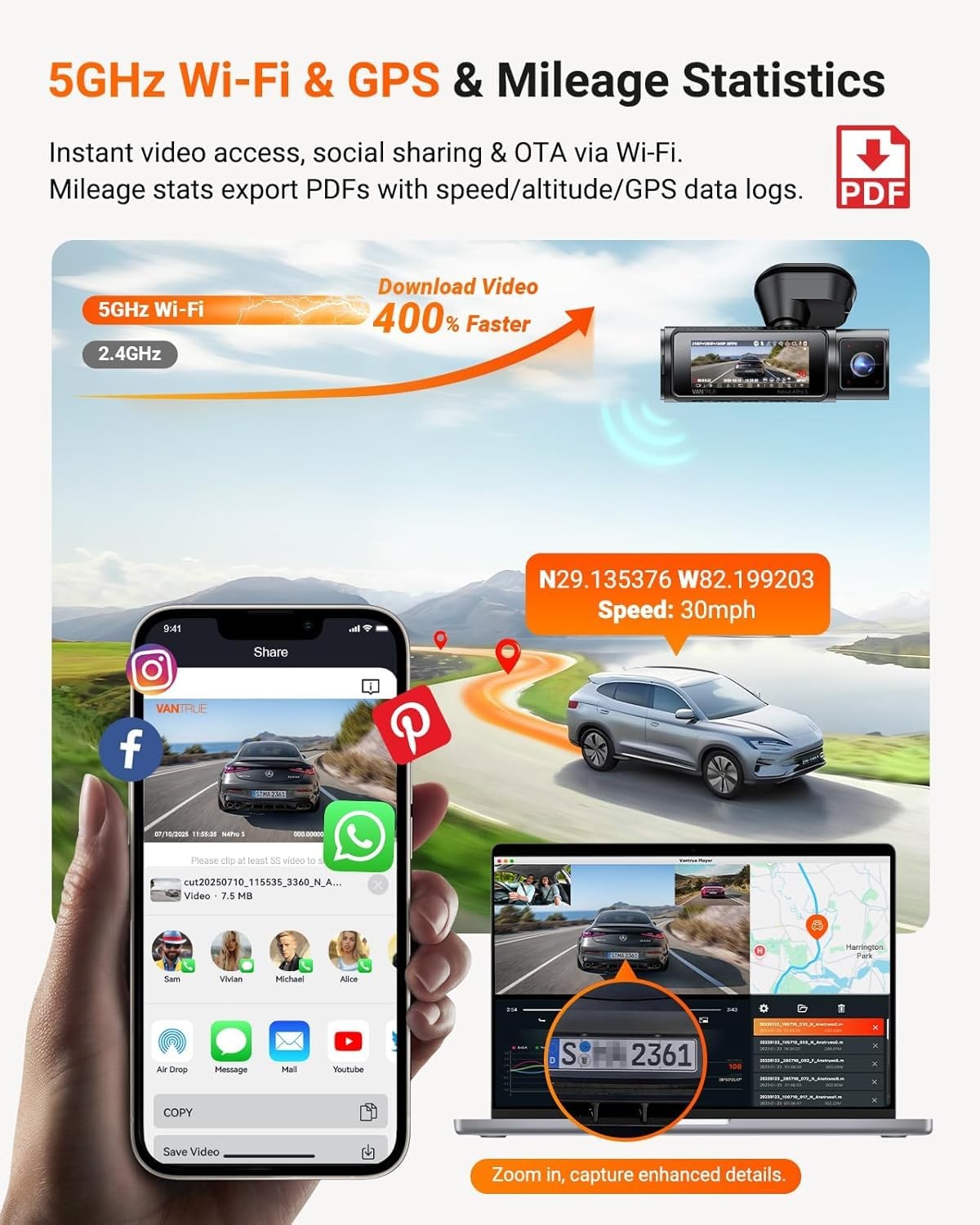 Vantrue N4 Pro S 4K 3 Channel Dash Cam Triple STARVIS 2, 4K+1080P+2.5K Front