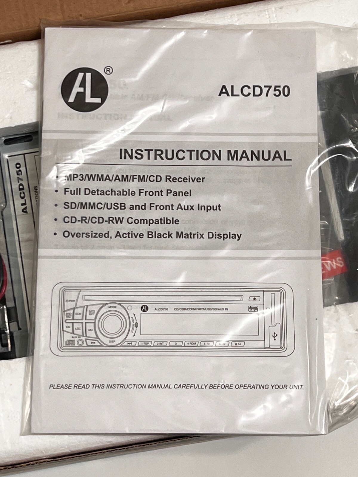AL Car Audio ALCD750 AM/FM/CD/MP3/WMA 60W X 4 Detachable Face Wireless Remote