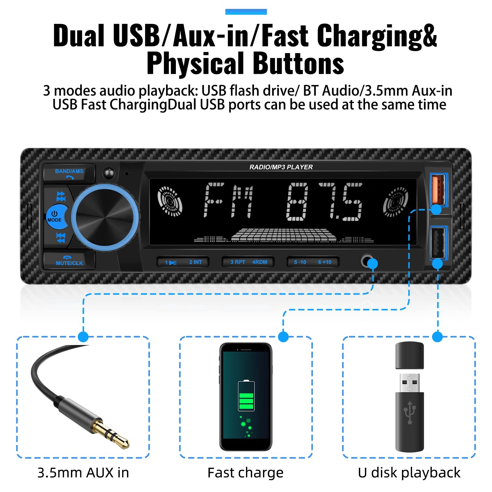 UNITOPSCI Single Din Bluetooth Multimedia Car Stereo Radio Bluetooth…