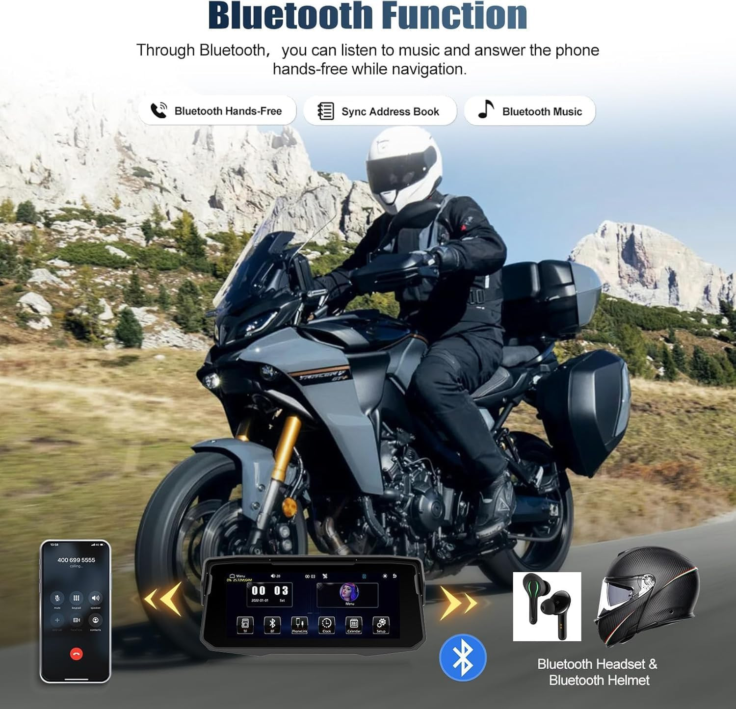 6.86 Inch Motorcycle Carplay Screen with Wireless Carplay & Android Auto, IP68 W