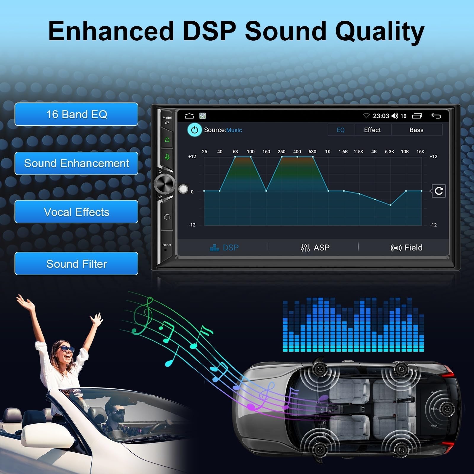 7″ Double Din Car Stereo, Wireless Apple CarPlay & Android Auto, QLED Touchscree