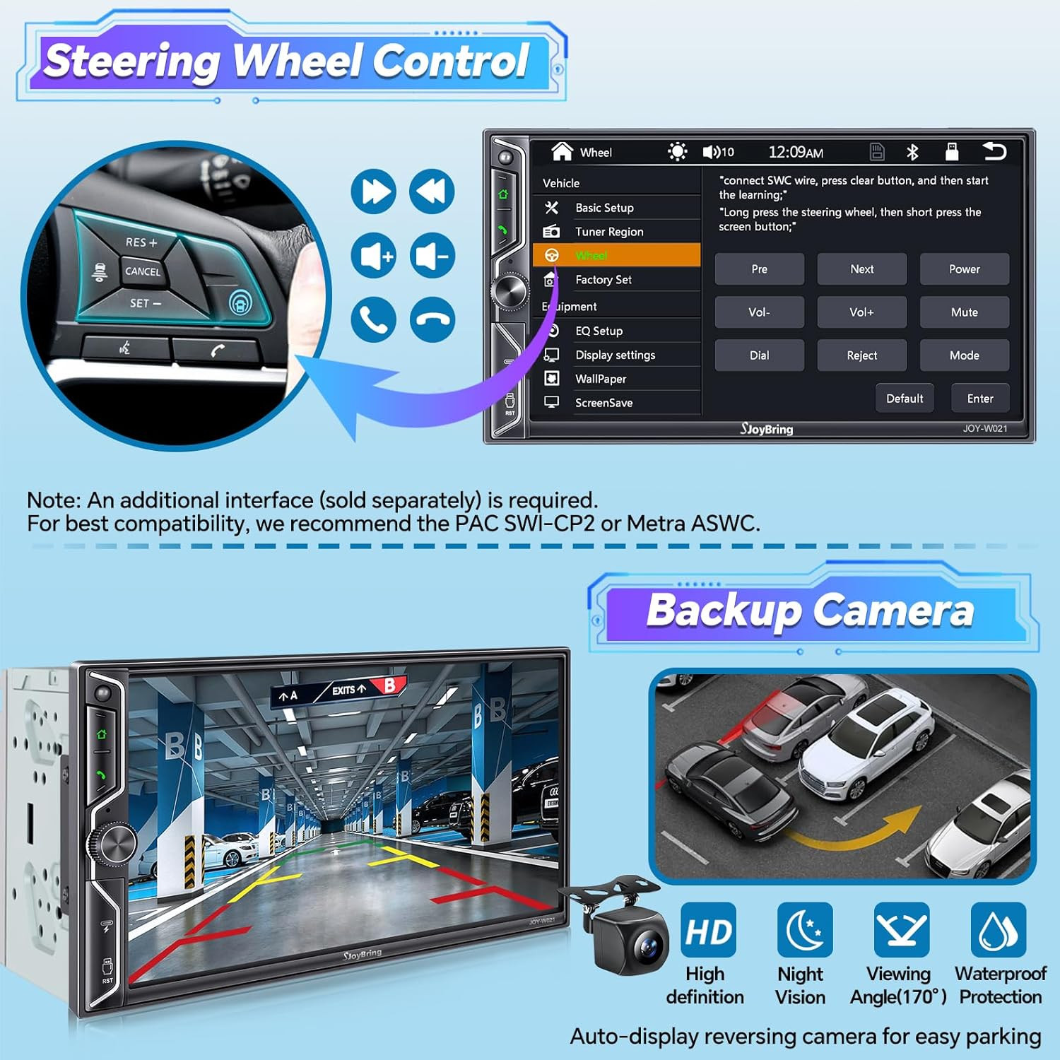 7″ QLED Double Din Car Stereo Compatible with Wireless Apple Carplay & Android A