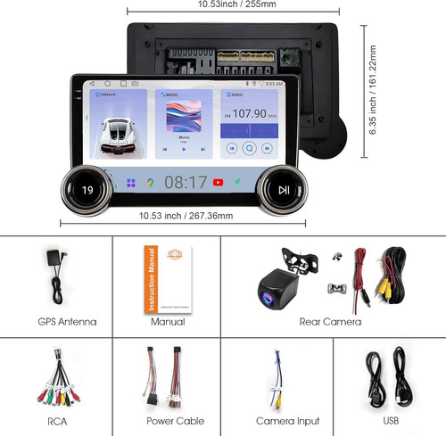 10.1″ Wireless CarPlay & Android Auto Car Stereo – 2GB RAM 64GB ROM, BLACK