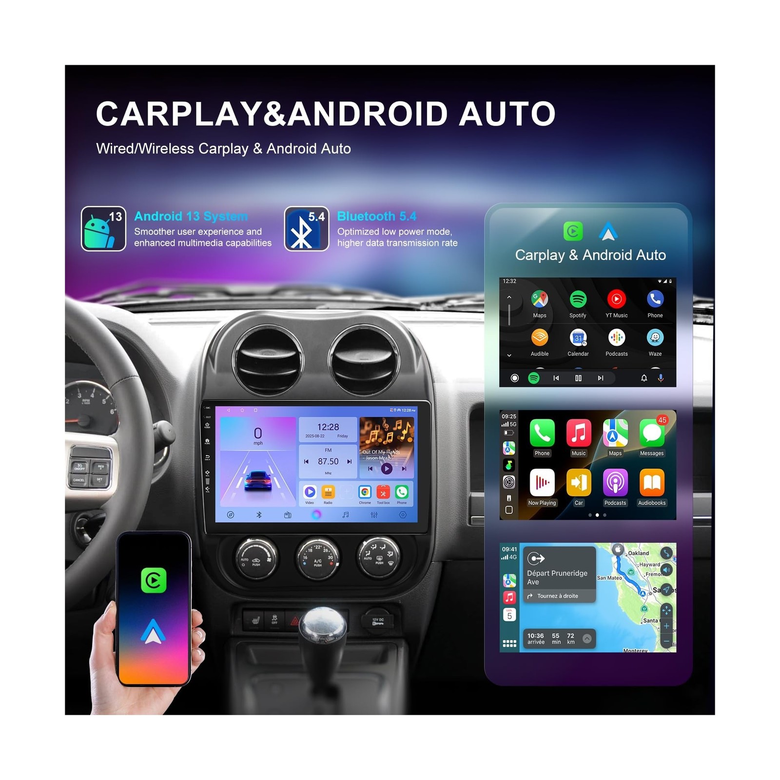 Car Radio Stereo for Jeep Compass Patriot 2010-2016,10″ Android 13 Touchscree…