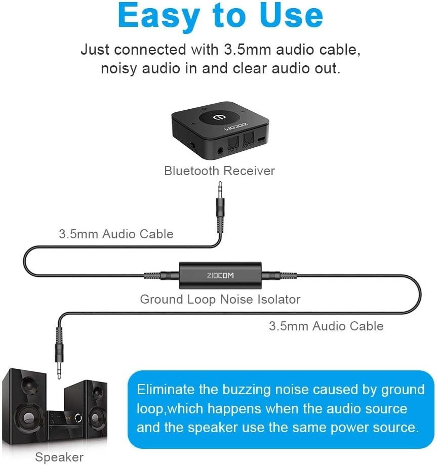 Ground Loop Noise Isolator for Car & Home Audio, 3.5mm Jack, Black