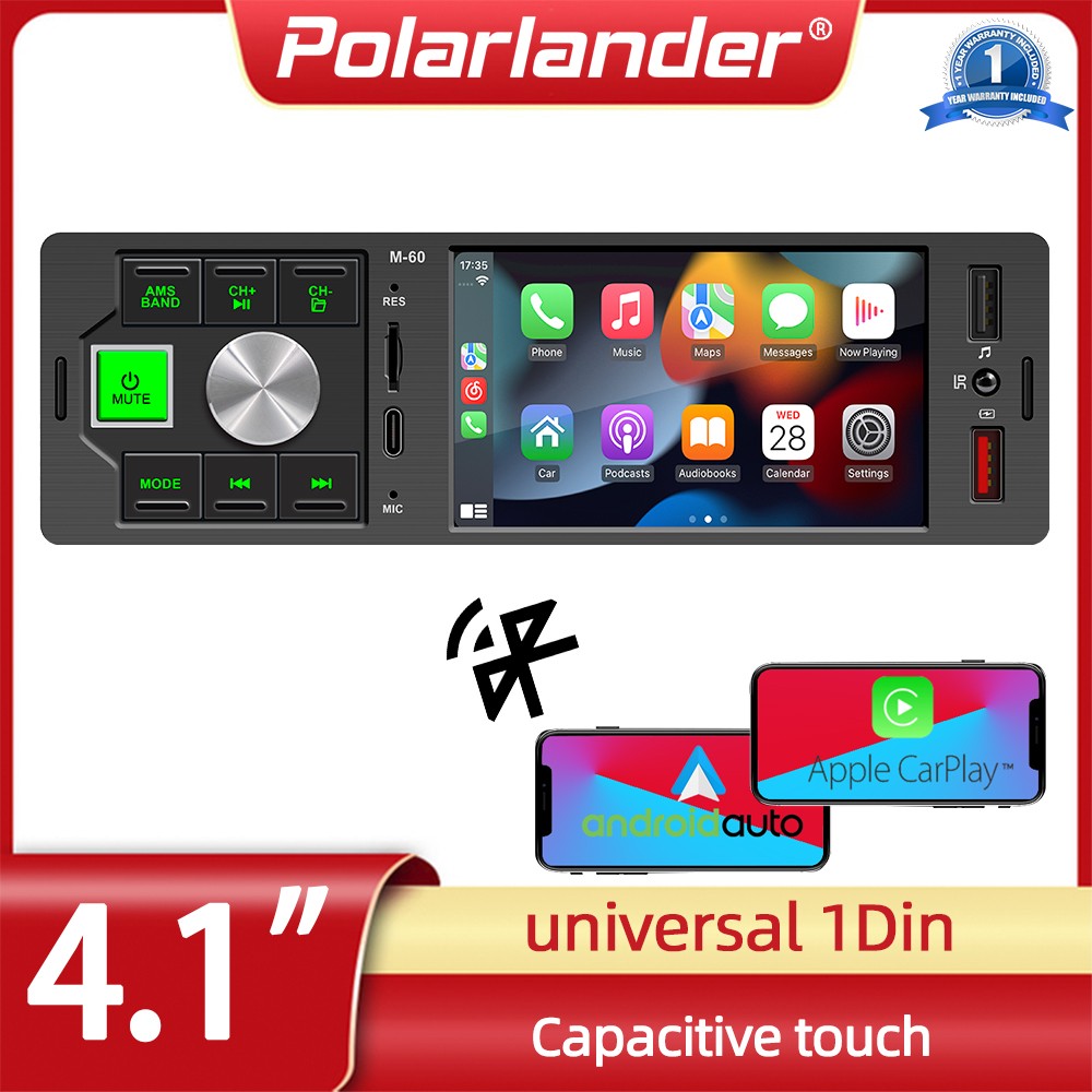 MP5 Type-C 4.1in 1DIN Carplay Car Stereo Radio Bluetooth FM60 Mirror Link