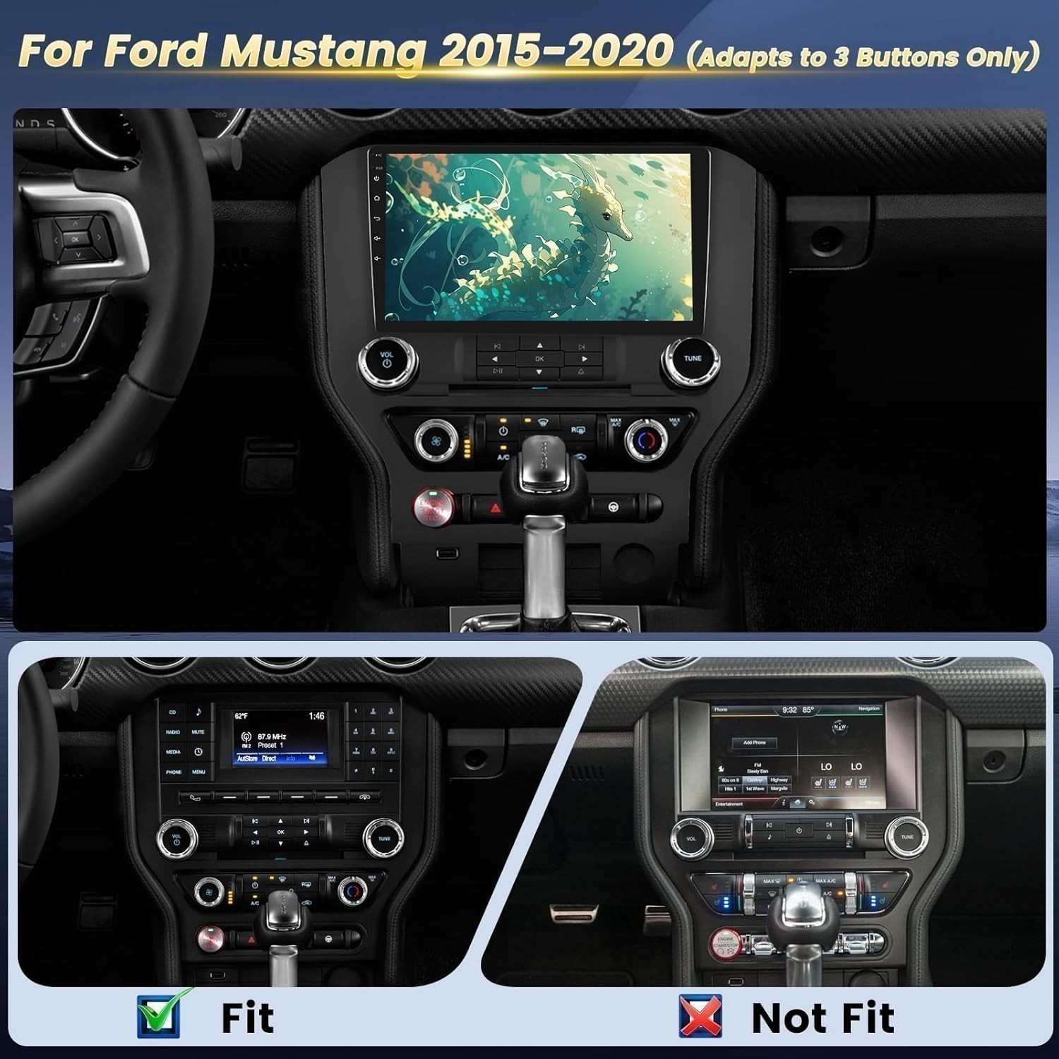 For 2015-2020 Ford Mustang Car Radio Stereo Carplay Head Unit SWC