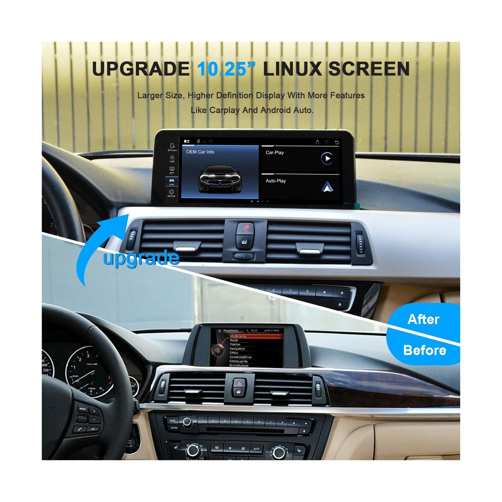 PEMP 10.25″ Linux Head Unit for BMW 3 Series F30 F20 NBT CIC, CarPlay Support…