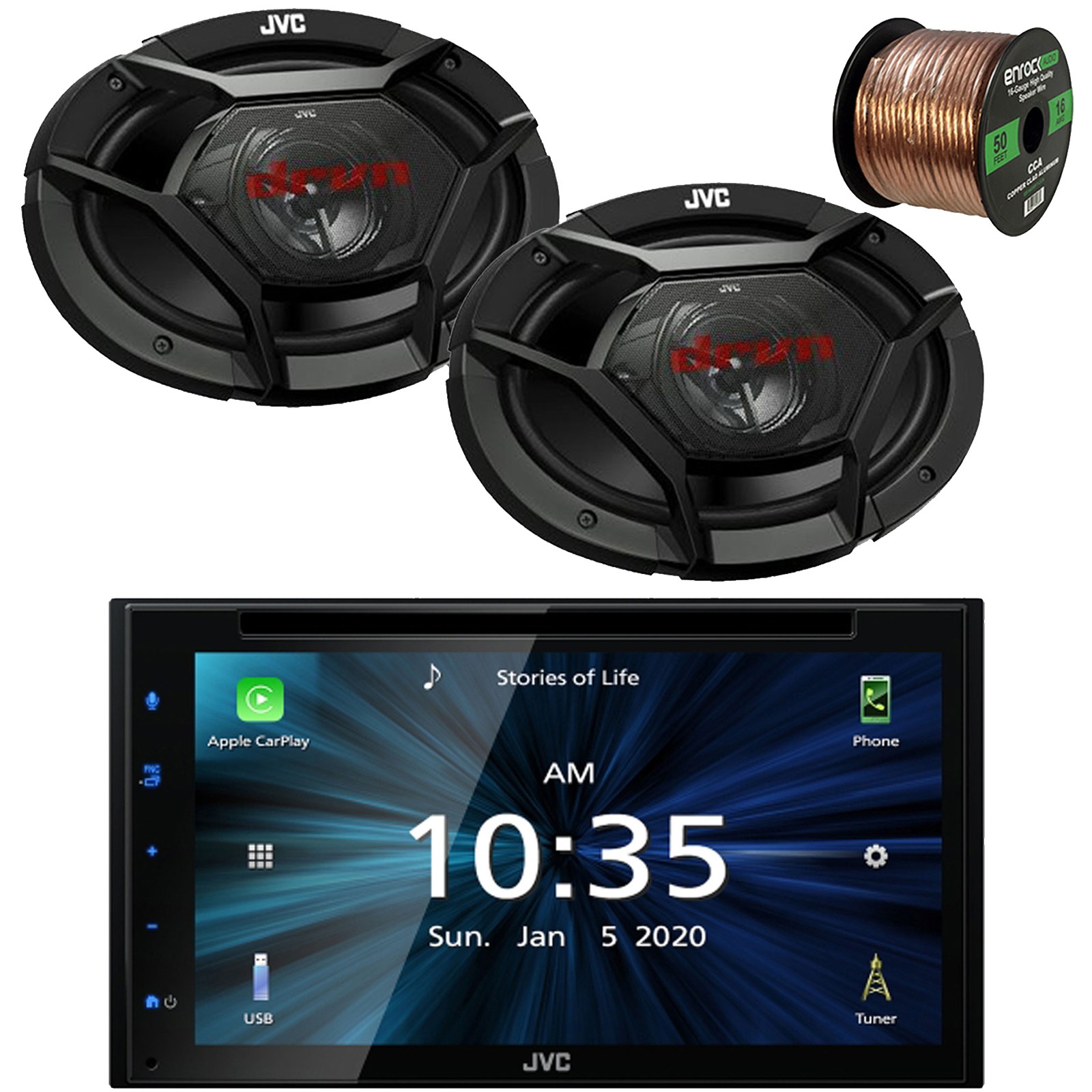 JVC KW-V660BT Bluetooth USB DVD Player Receiver, 2x 6×9″ 500W Car Speakers, Wire
