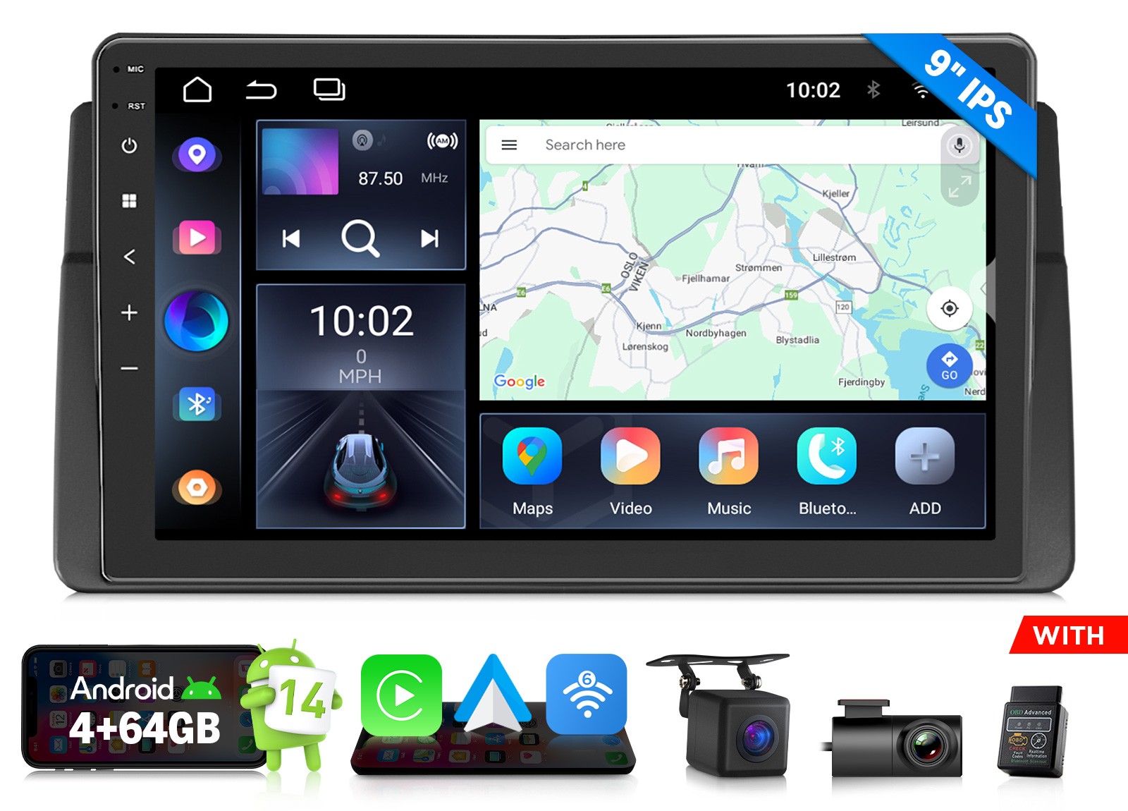 Eonon E46X7A 9″ Android 14 4+64 Car Stereo CarPlay WiFi for BMW E46 330i 325i M3