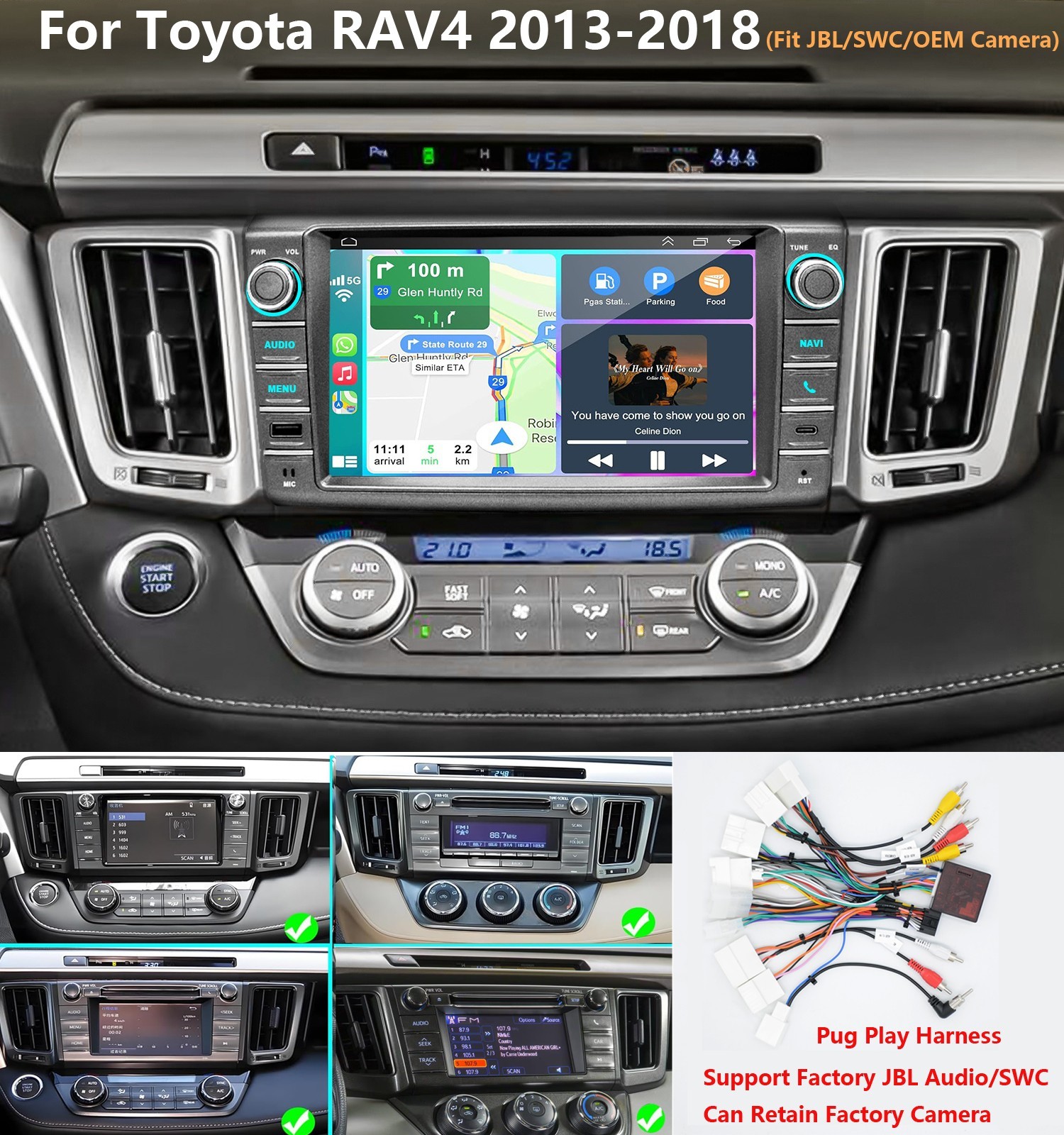 For 2013-2018 Toyota RAV4 Apple Carplay Car Stereo Radio Fit JBL Factory Camera