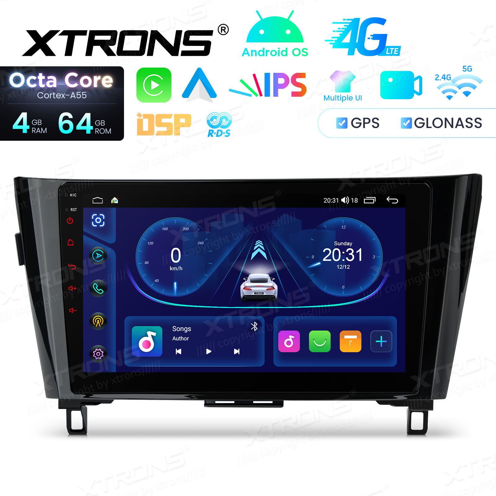 10.1″ Android Radio for Nissan Rogue 2014-2018 8-Core 4GB+64GB BT 4G LTE CarPlay