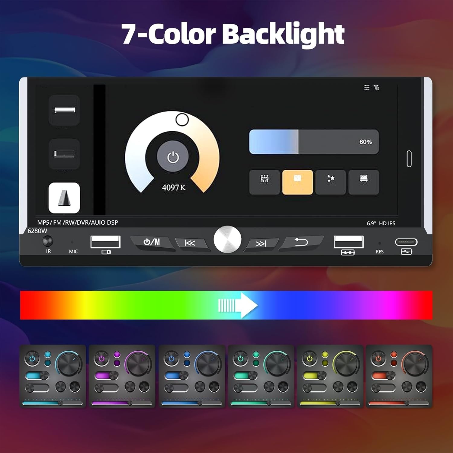 6.86″ Single 1 DIN Android 14 Car Stereo GPS 4+64GB BT Head Unit Radio CarPlay