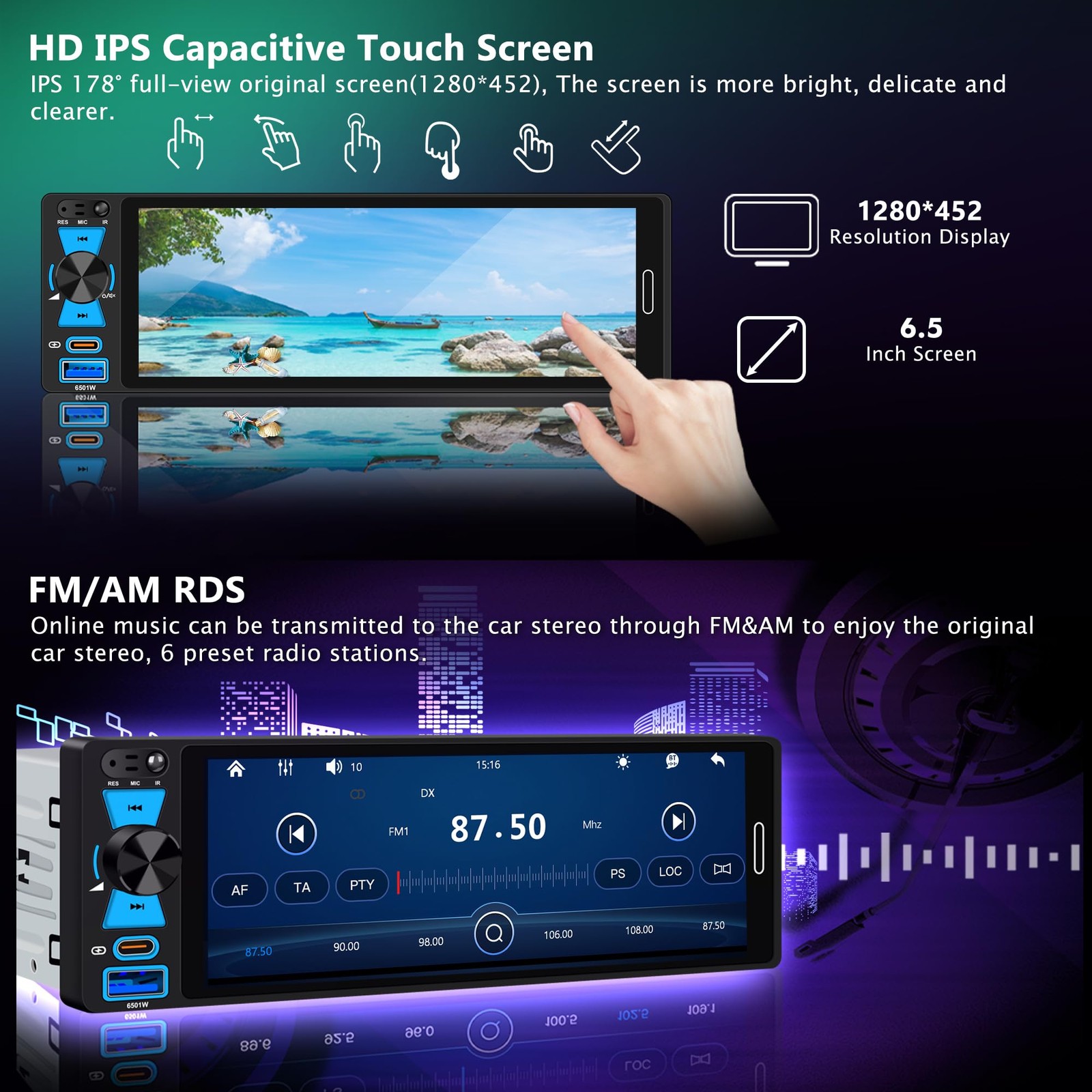 6.5″ Single Din Touchscreen Radio with Wireless Apple CarPlay & Android Auto,…