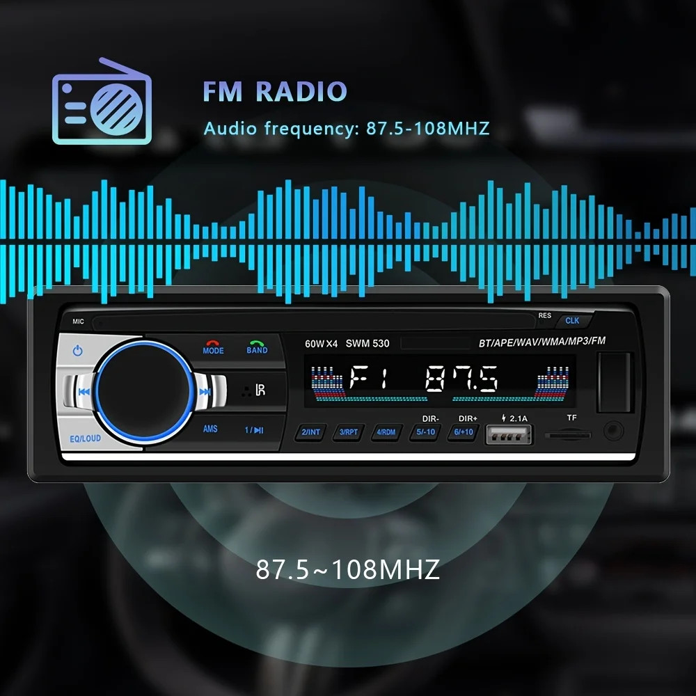 Single 1 DIN Car Stereo Radio Mp3 Player AUX IN USB TF SD Head Unit Bluetooth FM