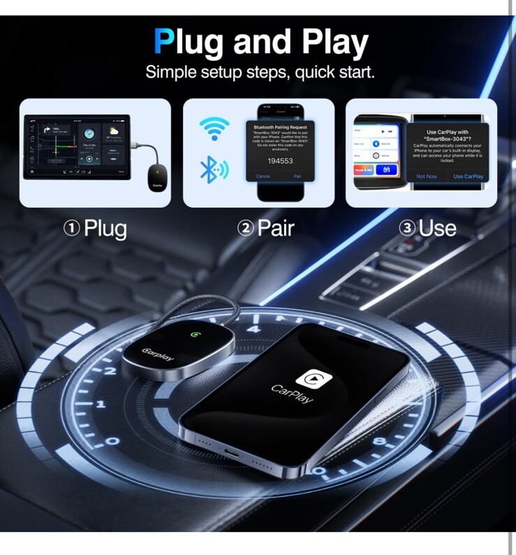 Wireless CarPlay Adapter 2024 Upgraded, Converts Factory Wired-iPhone Compatible