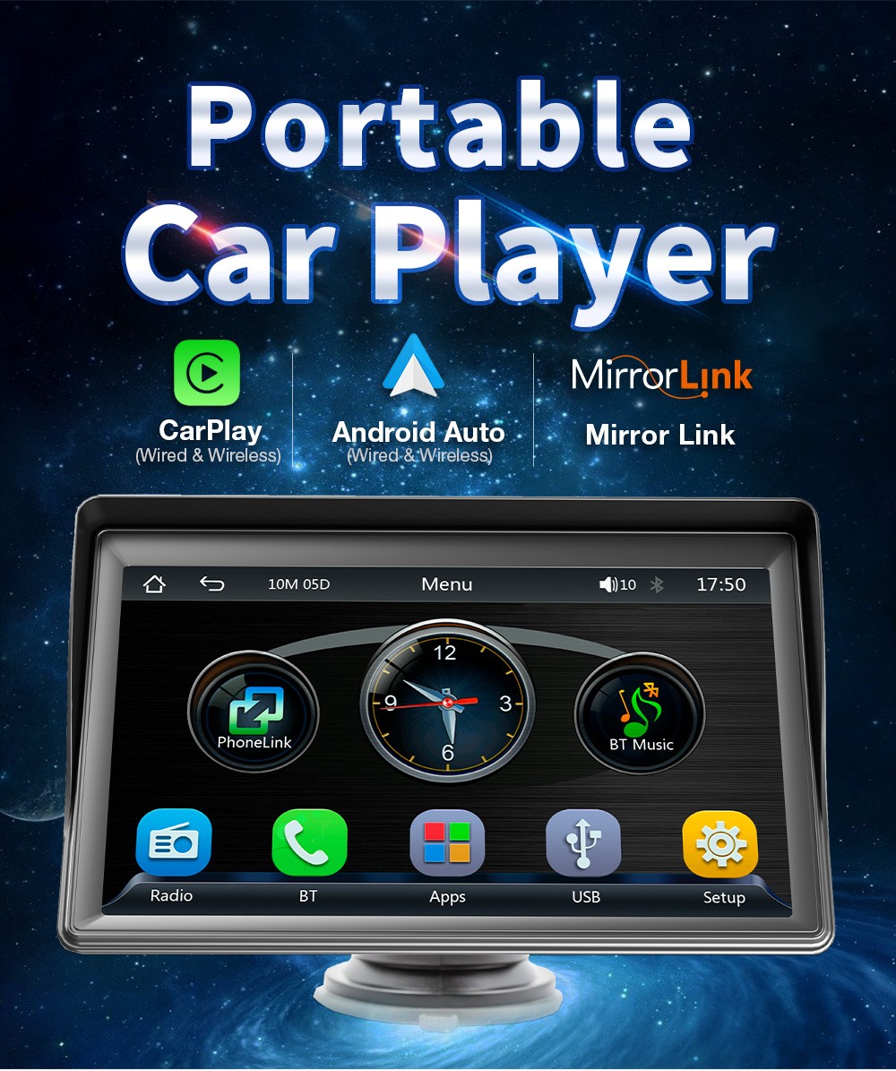 7Inch Wireless Portable CarPlay MP5 Player with Sunshade&Rear View Camera Input