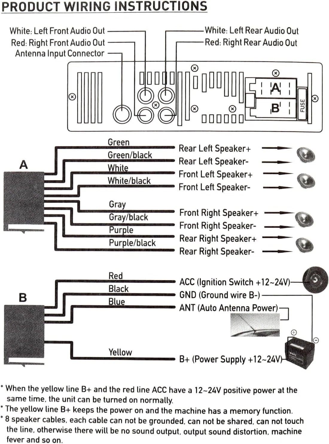 12V FM/USB/SD Bluetooth Car Stereo with Remote Control and EQ Settings