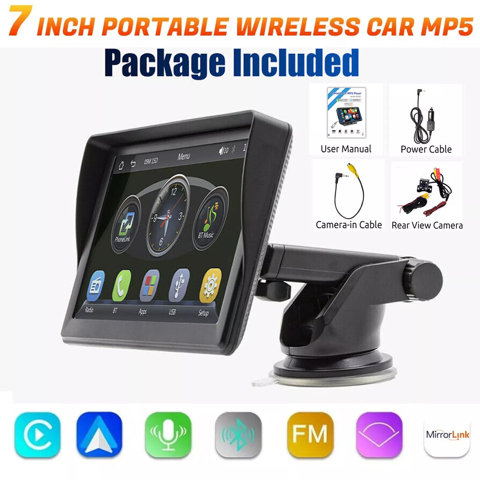 Single 1/2 Din Touch Screen Stereo Bluetooth Radio Car Apple/Android Carplay GPS