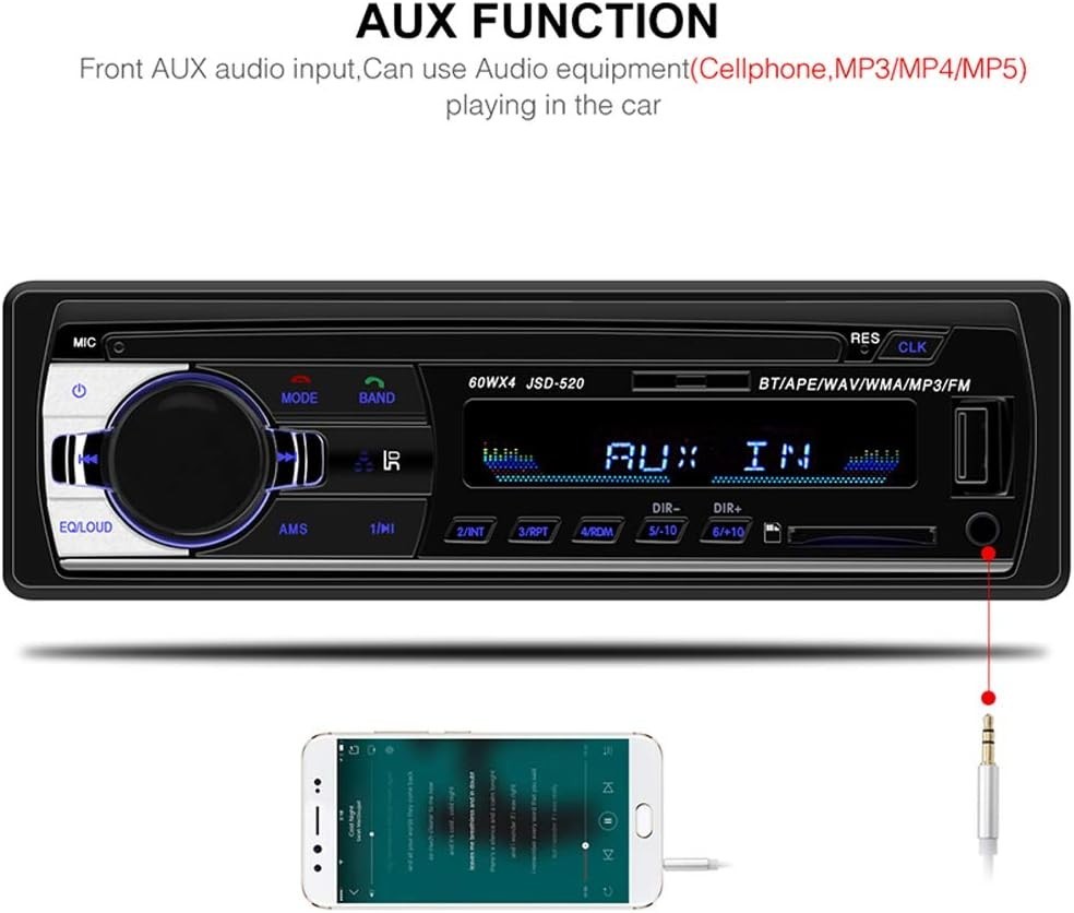 1 Din Bluetooth Audio Receiver with RDS, Dual USB, and AUX Input – Compact Fit