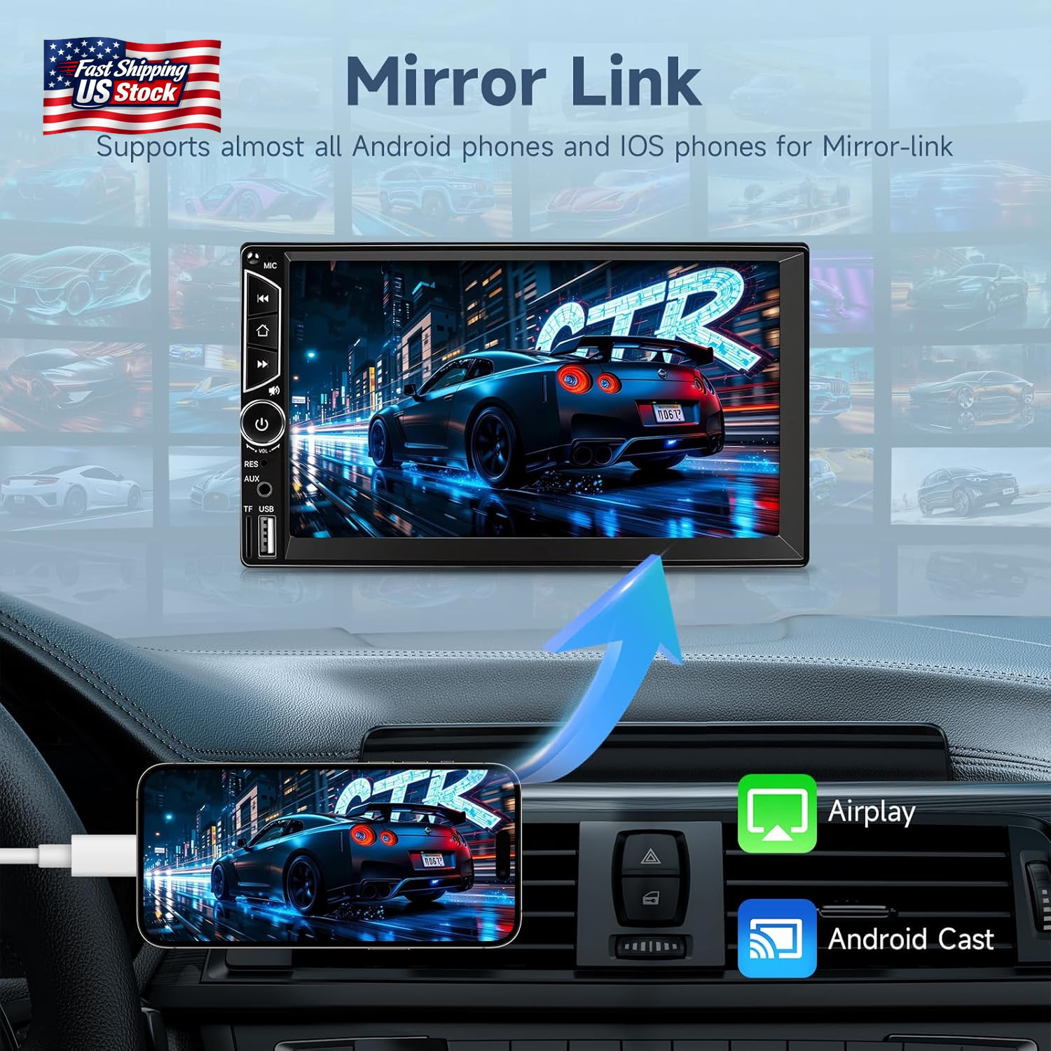 Leadfan 7Inch Car Stereo Double Din Radio Touchscreen with Backup Camera Multime