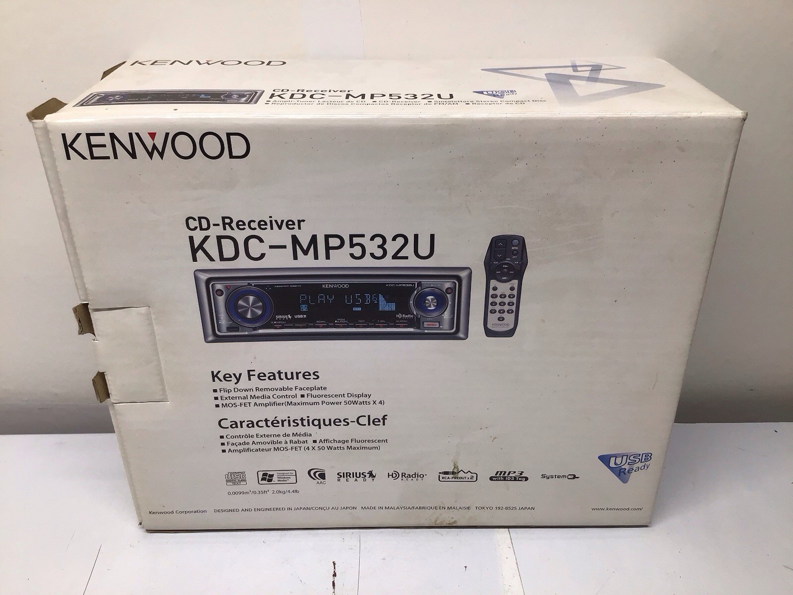 Kenwood KDC-MP532U CD Player/USB In Dash Receiver Complete W/Remote, Manual, Box