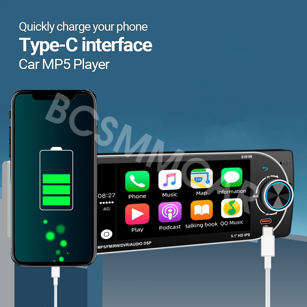 1Din Car MP5 Player FM Bluetooth Touch Screen USB Stereo Mirror Link With SWC