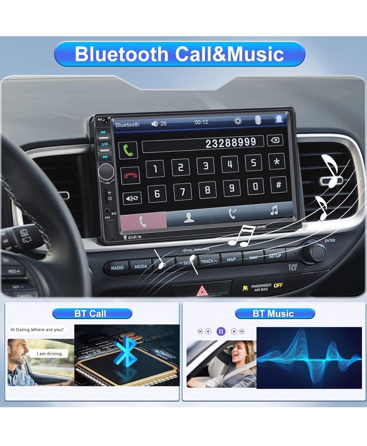 double din touch screen bluetooth radio