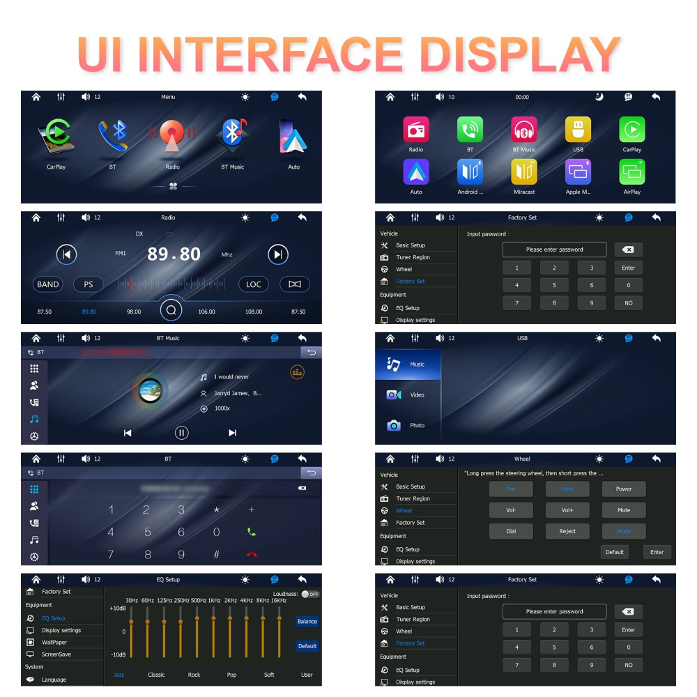 6.9” Single 1 Din USB Car Stereo Apple CarPlay touchscreen Bluetooth Radio SWC