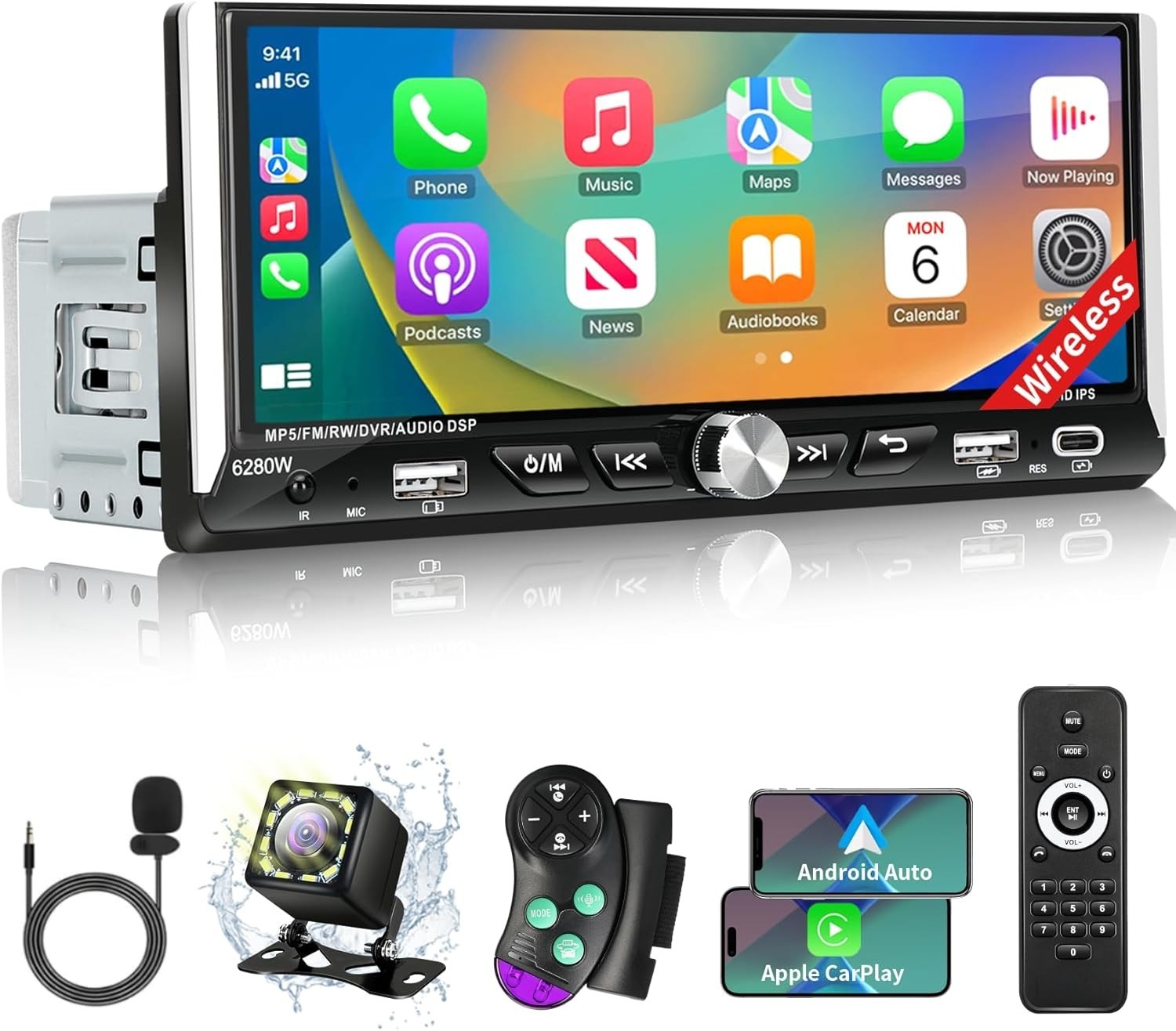 6.9-inch Single Din Car Stereo Bluetooth GPS Navigation Mirror Link Touchscreen