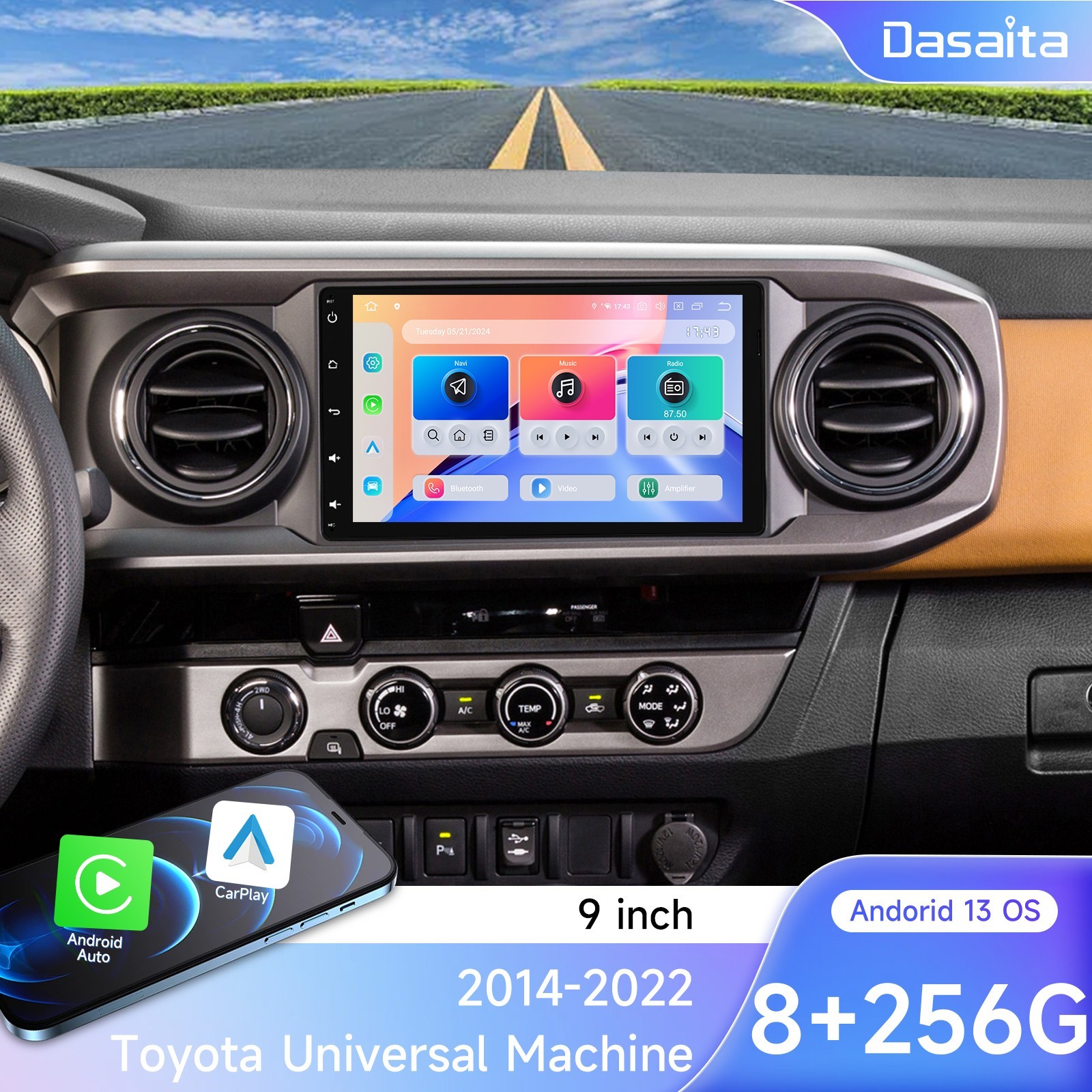 Dasaita Universal Fit Car Radio Android 13for Toyota Tacoma Corolla Sienna Prius