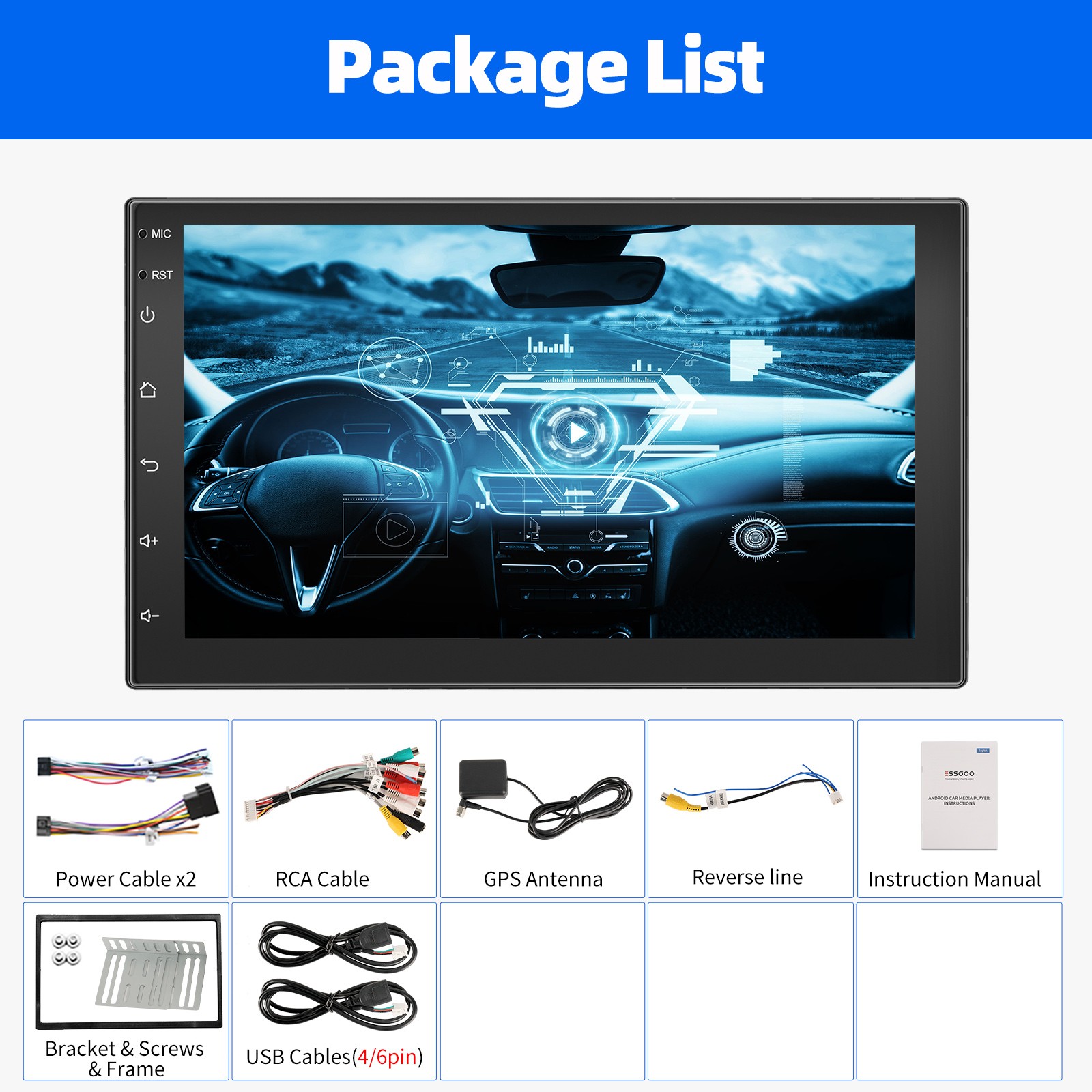 Double 7″ 2Din Touch Screen Car Stereo GPS Radio Android 15 Carplay GPS Navi BT