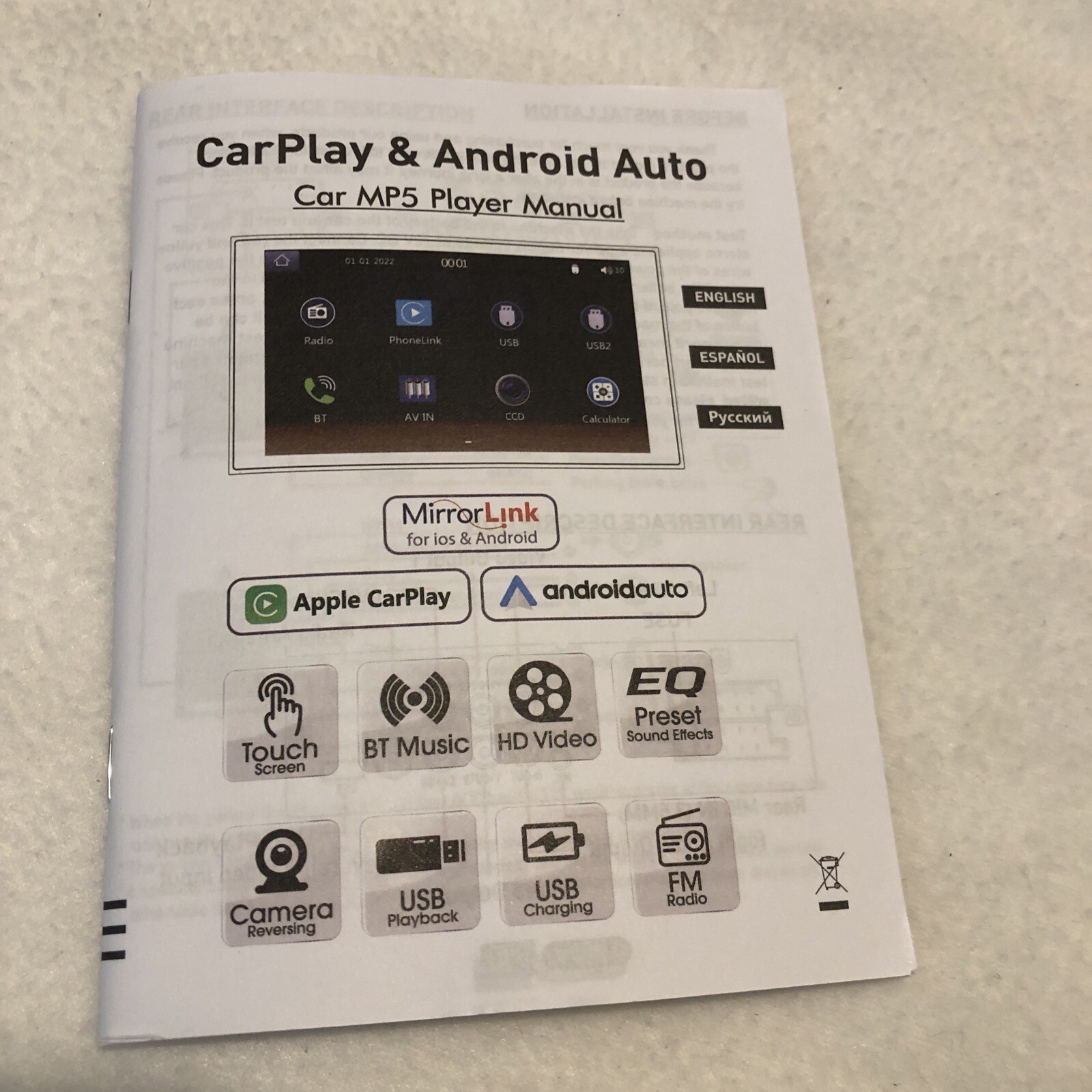 5 Inch Single Din Car Stereo Built-in Apple CarPlay/Android Auto/Mirror-Link