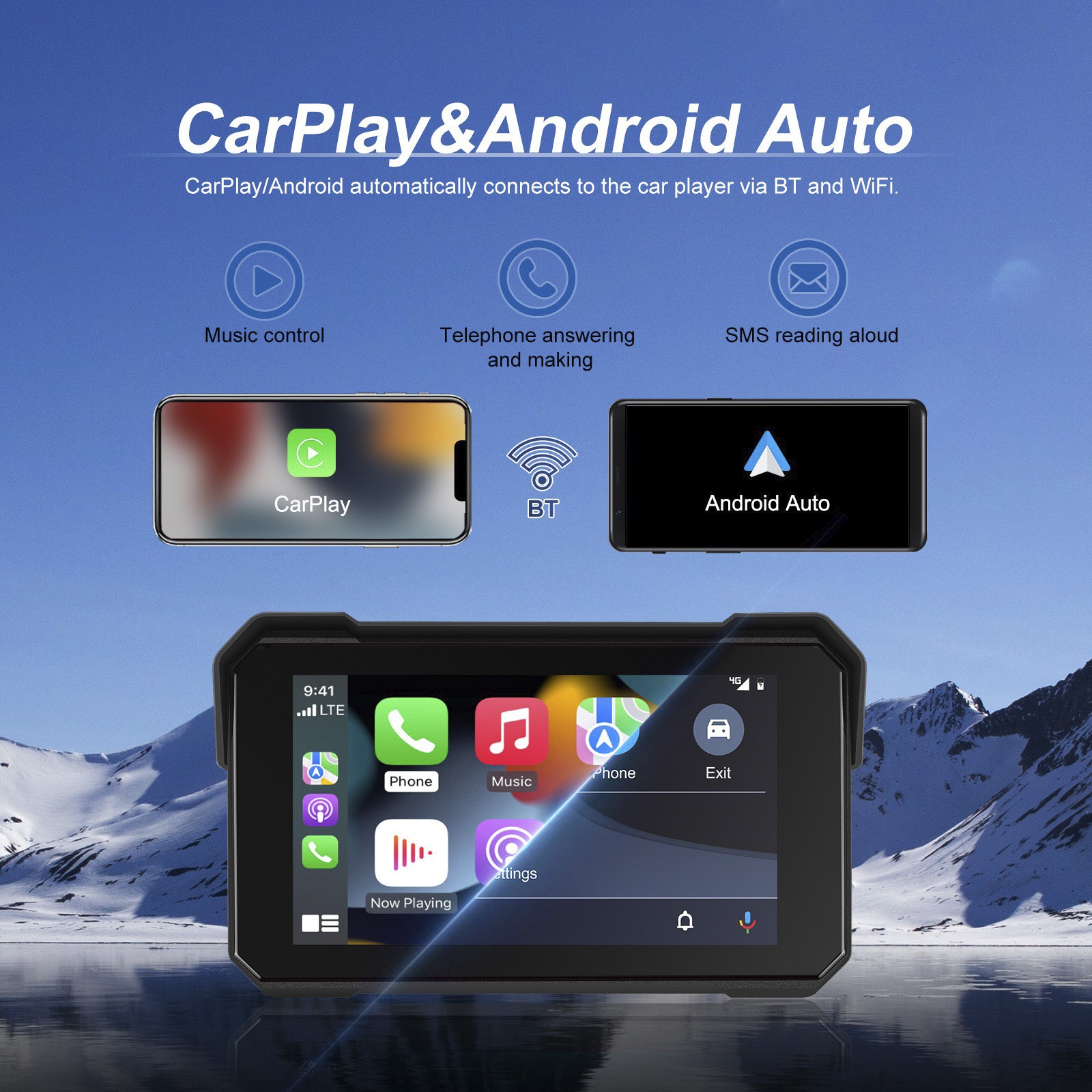 5-inch Wireless CarPlay Android Auto Navigation Sunproof for Motorcycles