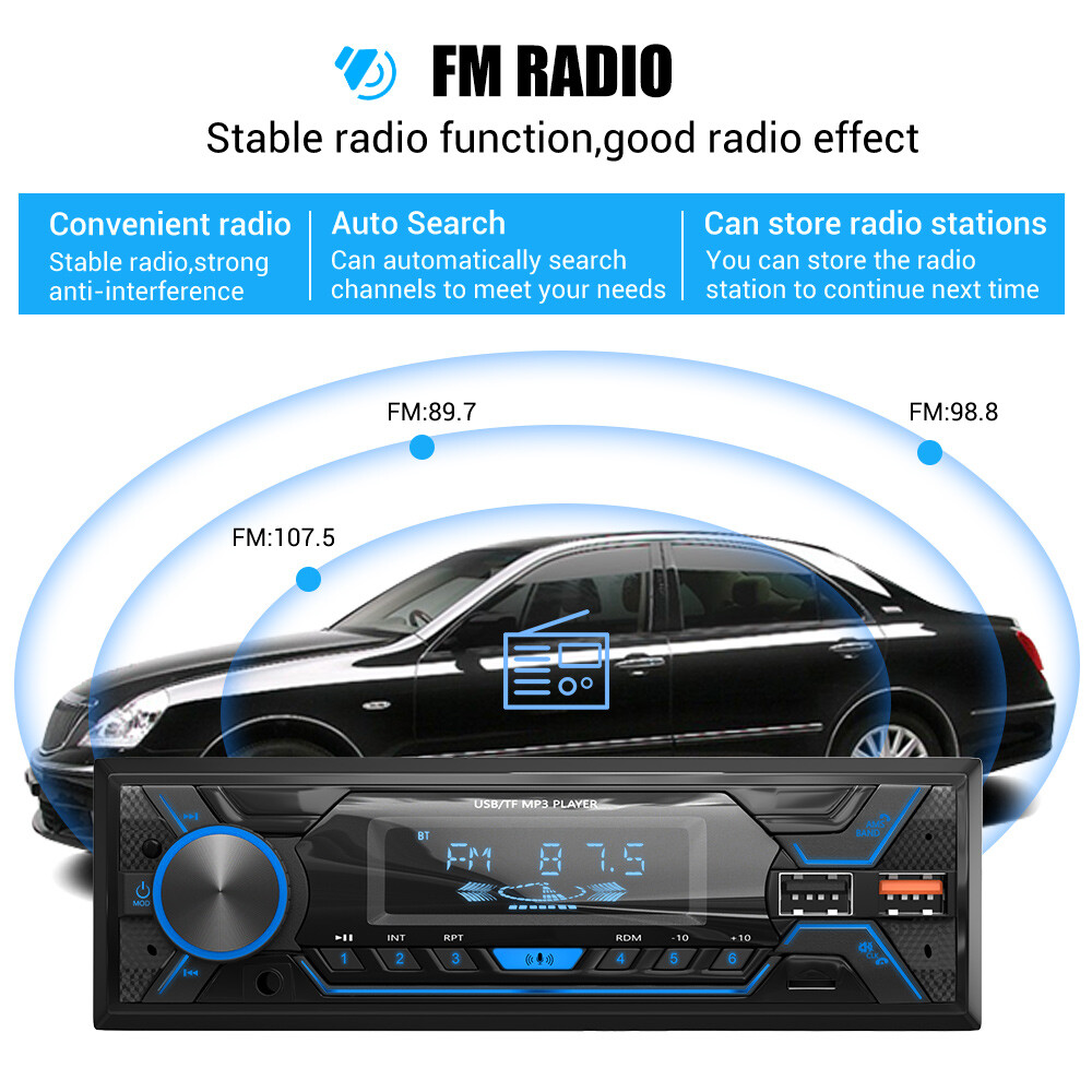 Car Stereo Head Unit Radio Audio MP3 Player Single DIN USB Bluetooth Remote AUX