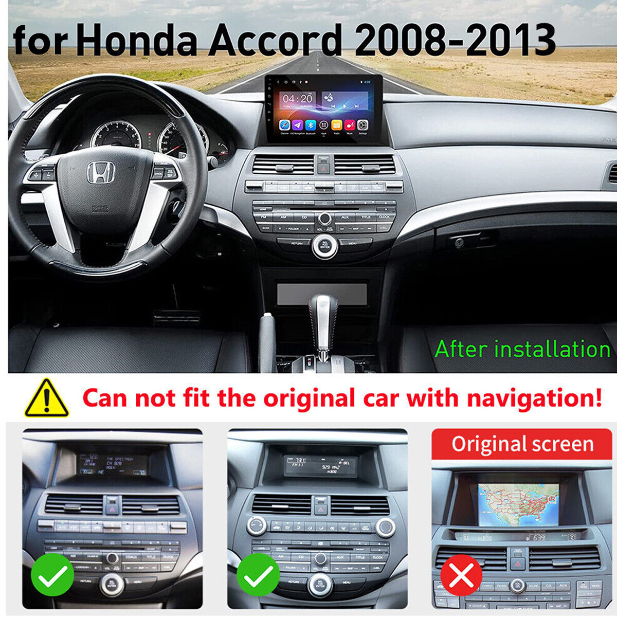 ANDROID 12.0 FOR HONDA ACCORD 2008-2013 CAR STEREO RADIO APPLE CARPLAY GPS WIFI