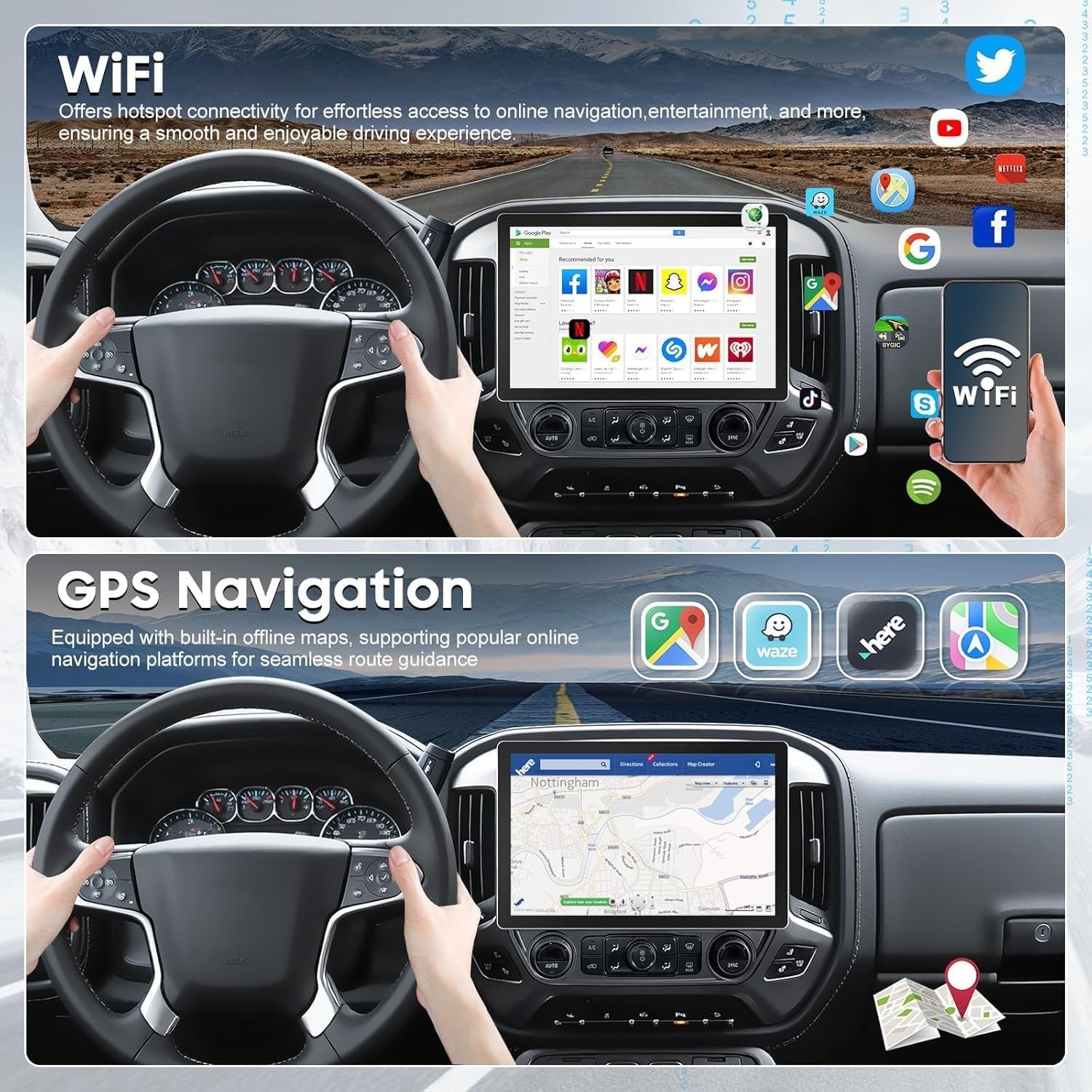 13.1′ Car Stereo Radio Upgrade for 14-18 Chevy Silverado and GMC Sierra 2+32GB