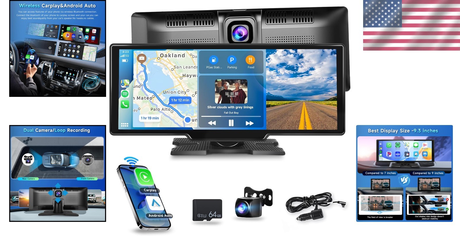 Touchscreen Car Radio, Bluetooth FM Transmitter, 2.5K Camera