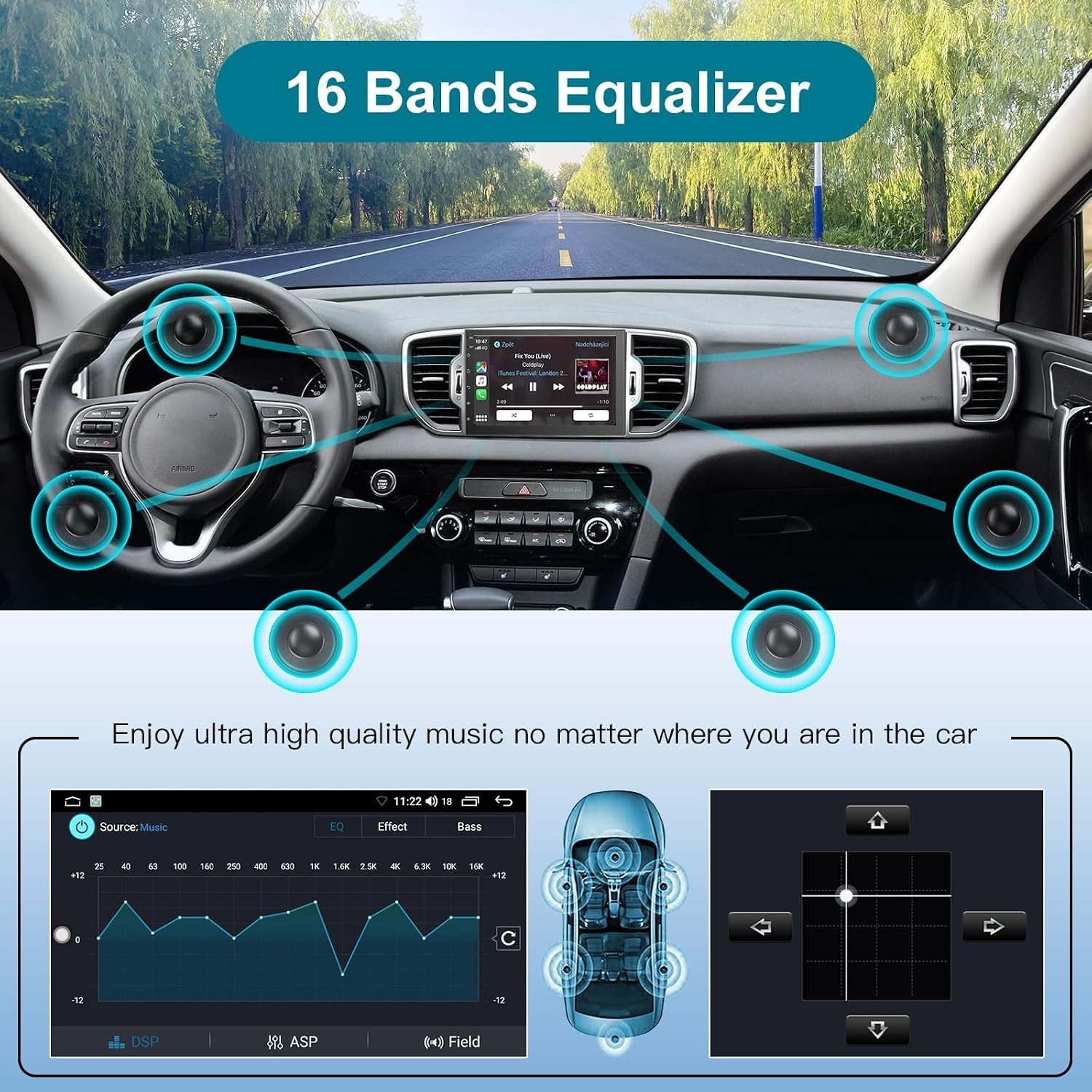 Smart 7″ Car Radio: Wireless CarPlay, Android Auto, 2+32GB, Bluetooth, HD Backup