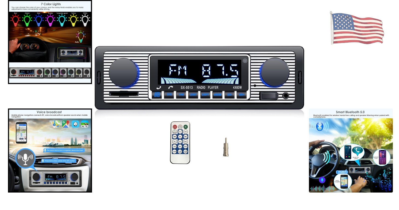 Retro Bluetooth Car Stereo with Fast Charging & Voice Assistant – Easy Install!