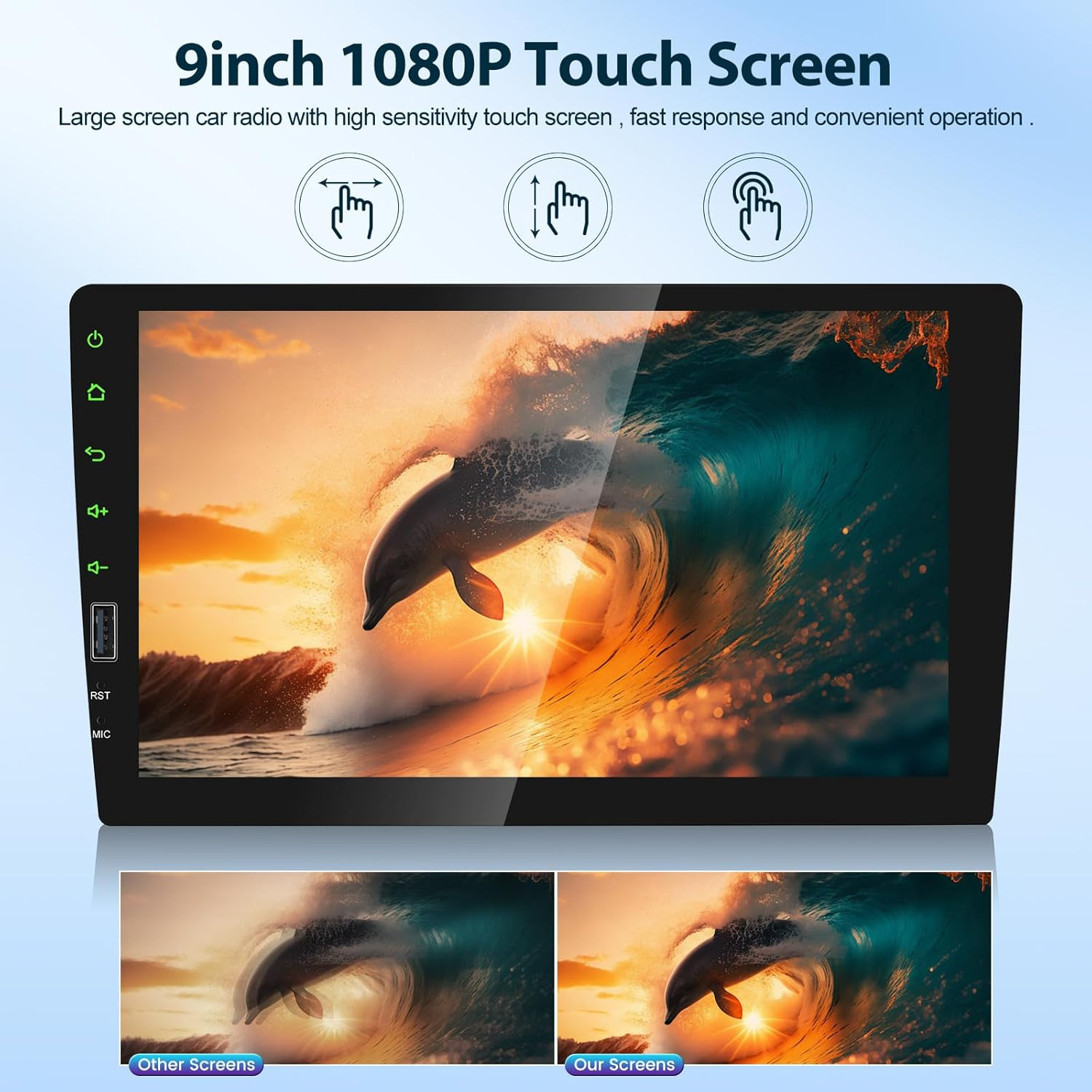 Single Din Touchscreen Radio with Wireless Carplay and Android Auto – 9 Inch Car