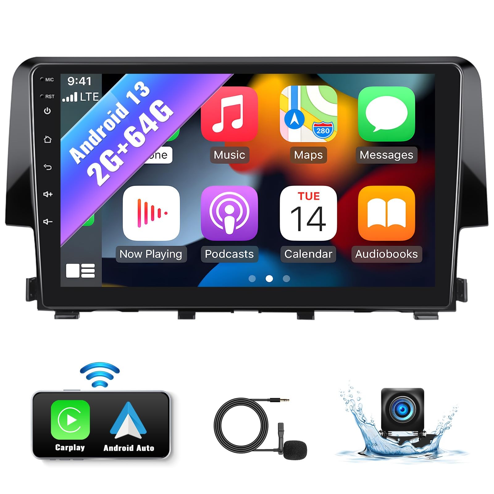 For Honda Civic 2016-2020 Car Stereo Radio Navi Android 13.0 Carplay Screen 64G