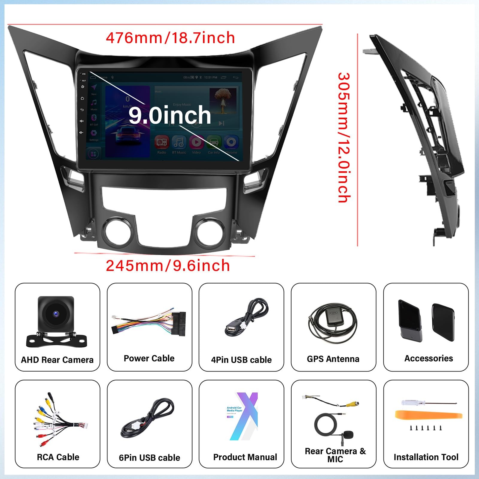 Zomolither 4-Core+64G for Hyundai Sonata Android 13 Stereo