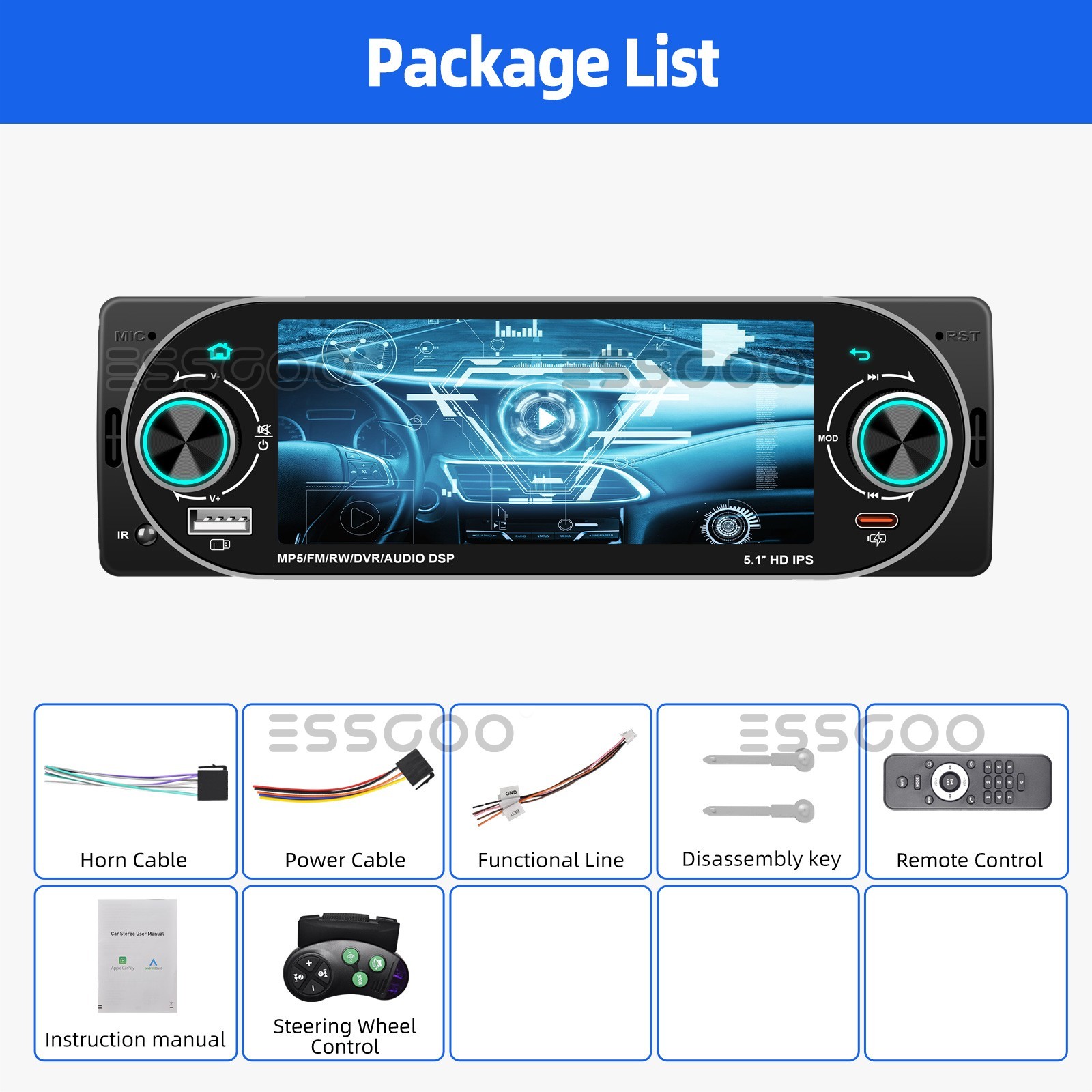 Car Radio Stereo 1Din Bluetooth FM BT Audio Head Unit MP3 Player USB AUX In-Dash