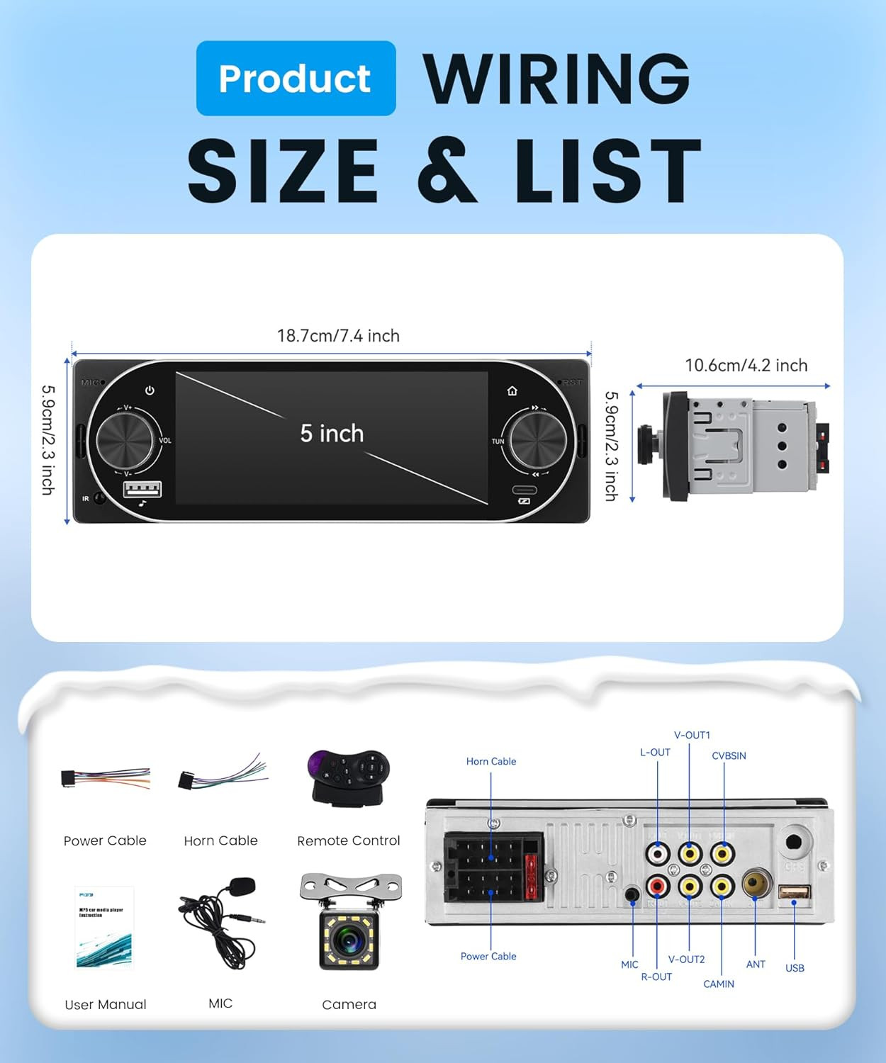 Single Din Car Stereo with Wireless Carplay & Android Auto, 5.1 Inch Touch Scree